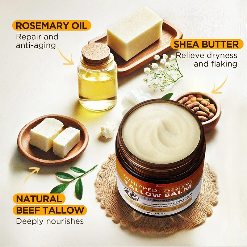 Beef Tallow Face Cream Butter Honey Nourishing Moisturizer for Dry Skin 113g 4 beef tallow face cream butter honey nourishing moisturizer dry skin sit 57g4n6fa desc 4