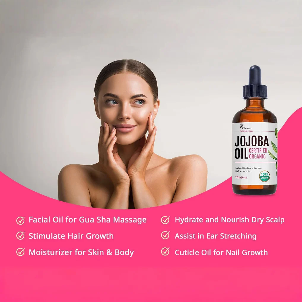 Jojoba Oil for Face, Hair & Nails - Certified Organic Cold Pressed Moisturizer & Massage Oil 3 jojoba oil organic face hair nails moisturizer massage oil sit 267q62ak desc 3