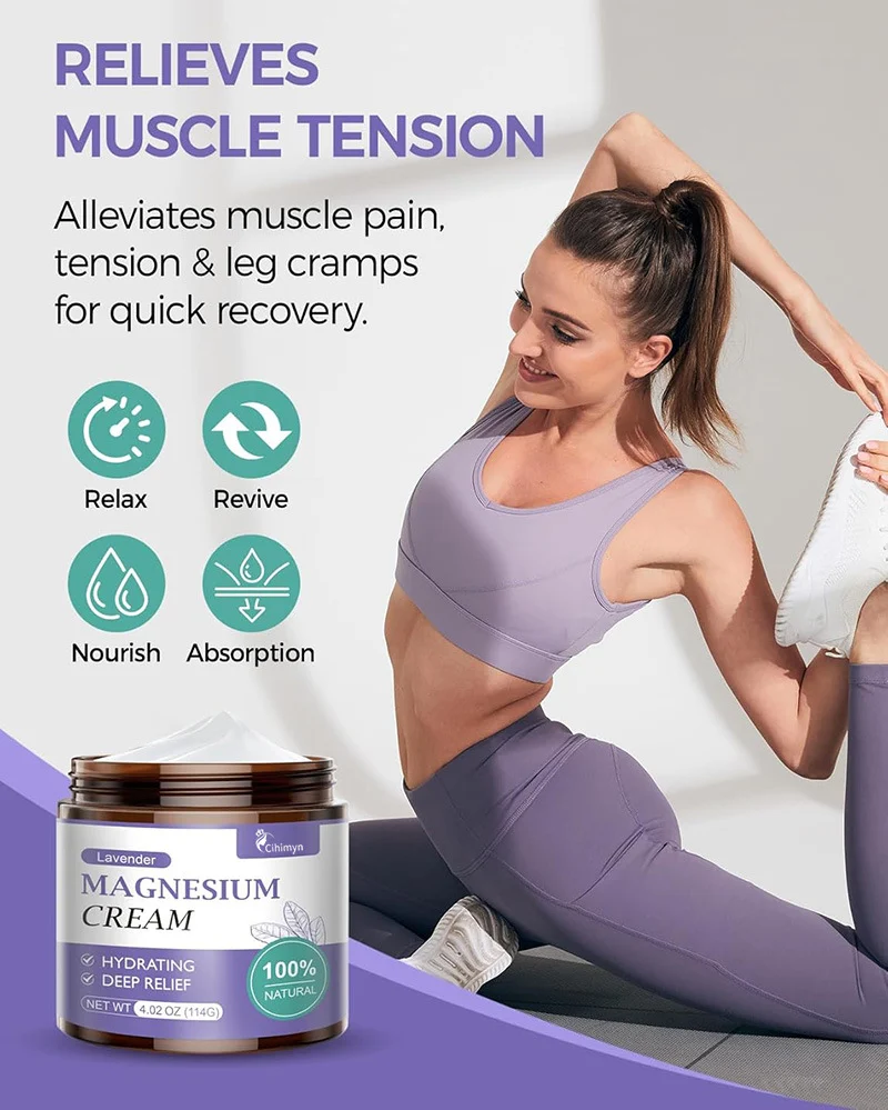 Lavender Magnesium Cream Hydrating Body Moisturizer for Nighttime Relaxation & Muscle Relief 3 lavender magnesium cream hydrating body moisturizer nighttime sit 87kfd9vd desc 3