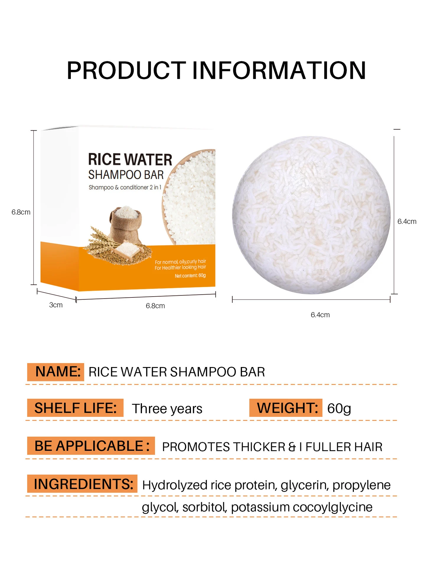 Rice Water Shampoo Bar 2 in 1 Cleansing & Conditioning Solid Shampoo for Hair Growth 60g 5 rice water shampoo bar 2in1 solid shampoo hair growth 60g sit 5c7fgkpg desc 5