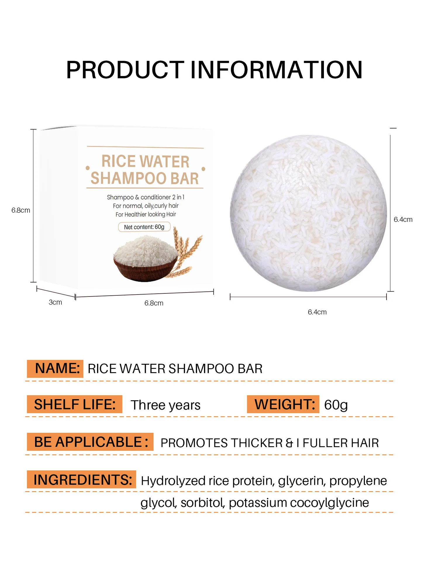 Rice Water Shampoo Bar 2 in 1 Cleansing & Conditioning Solid Shampoo for Hair Growth 60g 6 rice water shampoo bar 2in1 solid shampoo hair growth 60g sit 5c7fgkpg desc 6