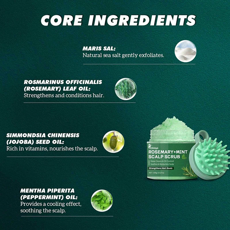 Rosemary Mint Scalp Scrub Shampoo Deep Cleansing & Oil Control with Massage Comb 100g 4 rosemary mint scalp scrub shampoo massage comb 100g sit kcdycvvg desc 4