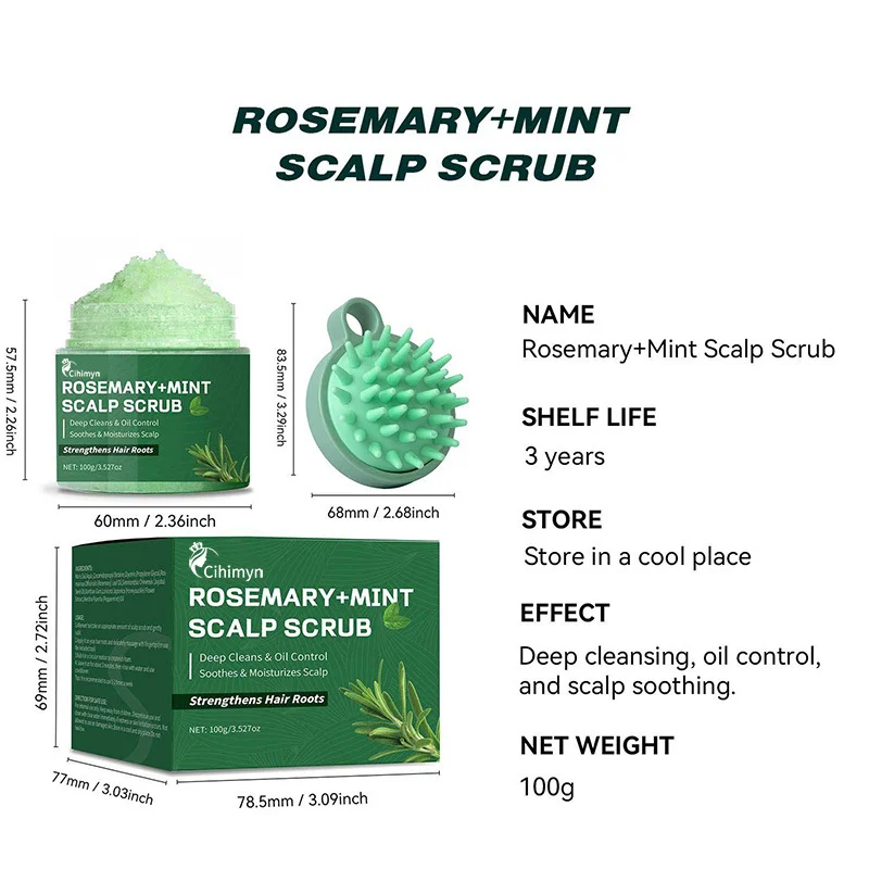 Rosemary Mint Scalp Scrub Shampoo Deep Cleansing & Oil Control with Massage Comb 100g 8 rosemary mint scalp scrub shampoo massage comb 100g sit kcdycvvg desc 8