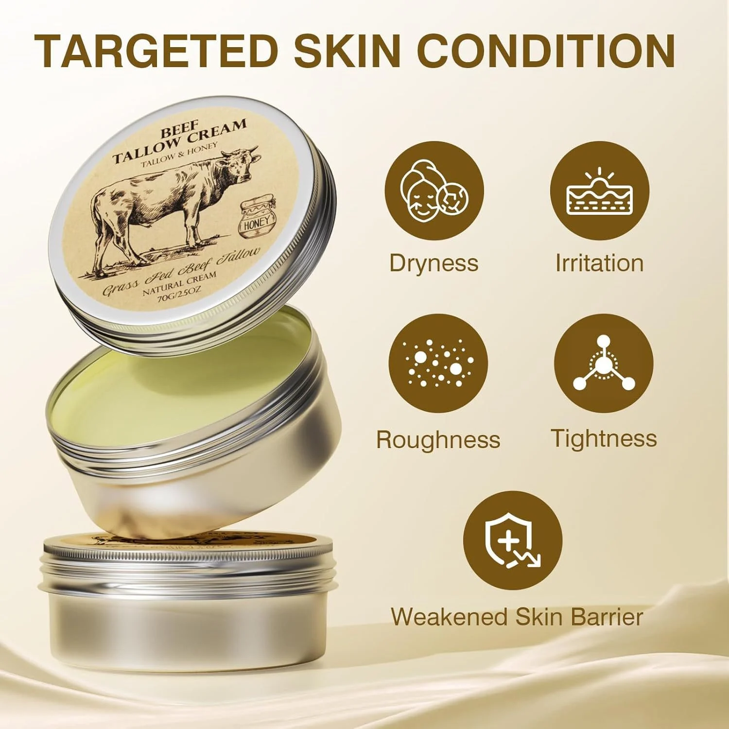 Tallow Balm Whipped Tallow & Honey Balm 100% Grass Fed Moisturizing Skincare Cream 6 tallow honey cream grass fed beef tallow moisturizing balm sit 694938bb desc 2