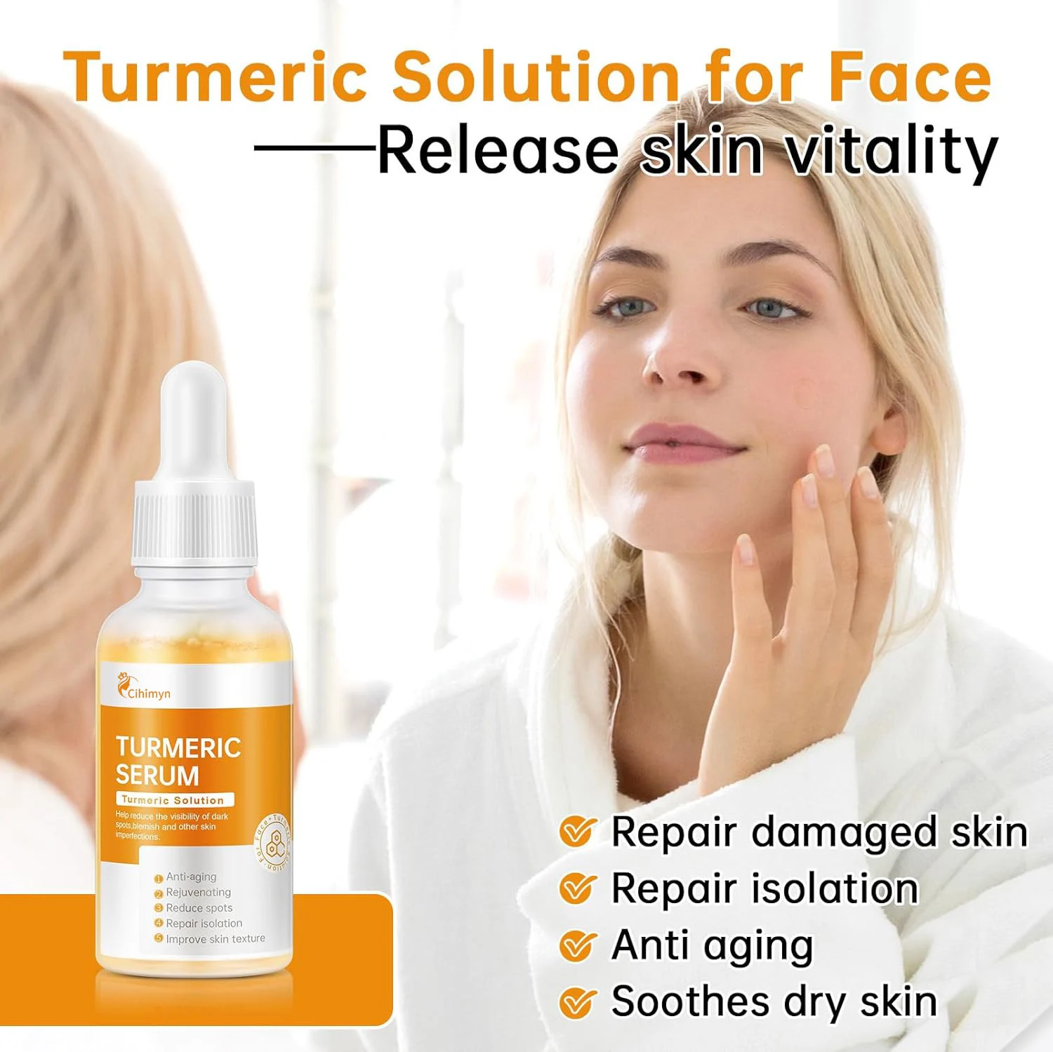 Turmeric VC Serum Hydrate Glow Brighten Tighten Skin 30ml 1 turmeric vc serum hydrate glow brighten tighten skin 30ml sit wt57rpcc desc 1